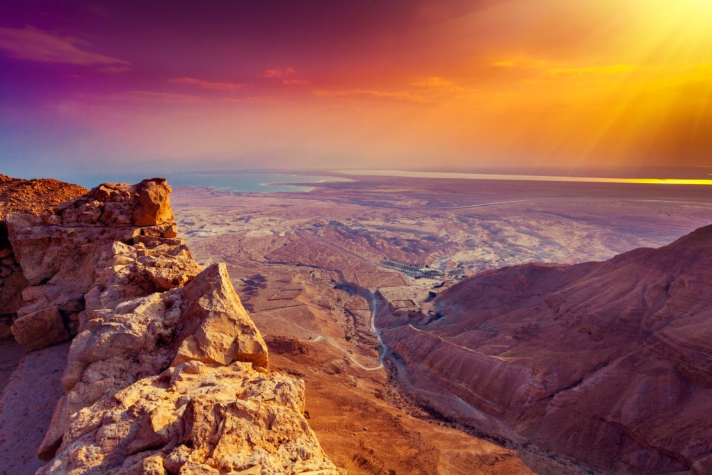 Masada Dead Sea tour aerial view of fortress and Dead Sea