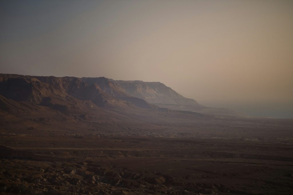 Judean Desert Jeep Tour landscape with rocky desert mountains in the distance