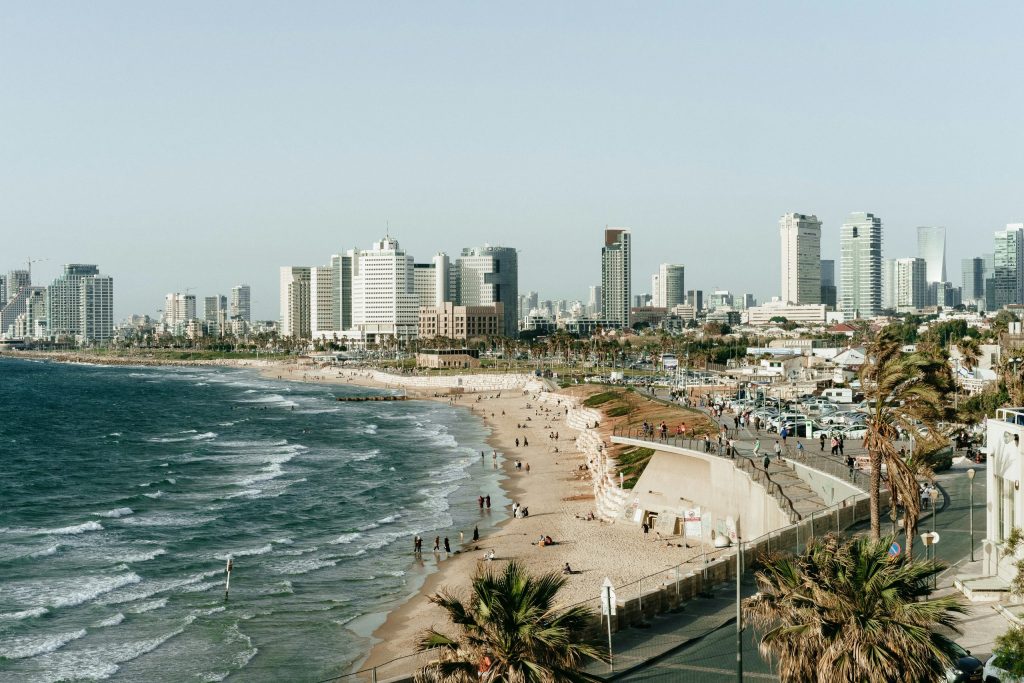 Tel Aviv seafront where the Gaza Envelope tour begins each morning