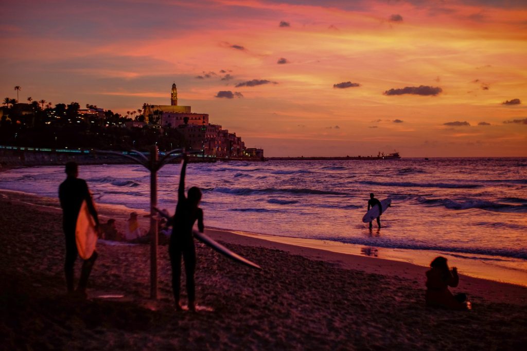 Tel Aviv walking tour at sunset over Old Jaffa port and the Mediterranean Sea