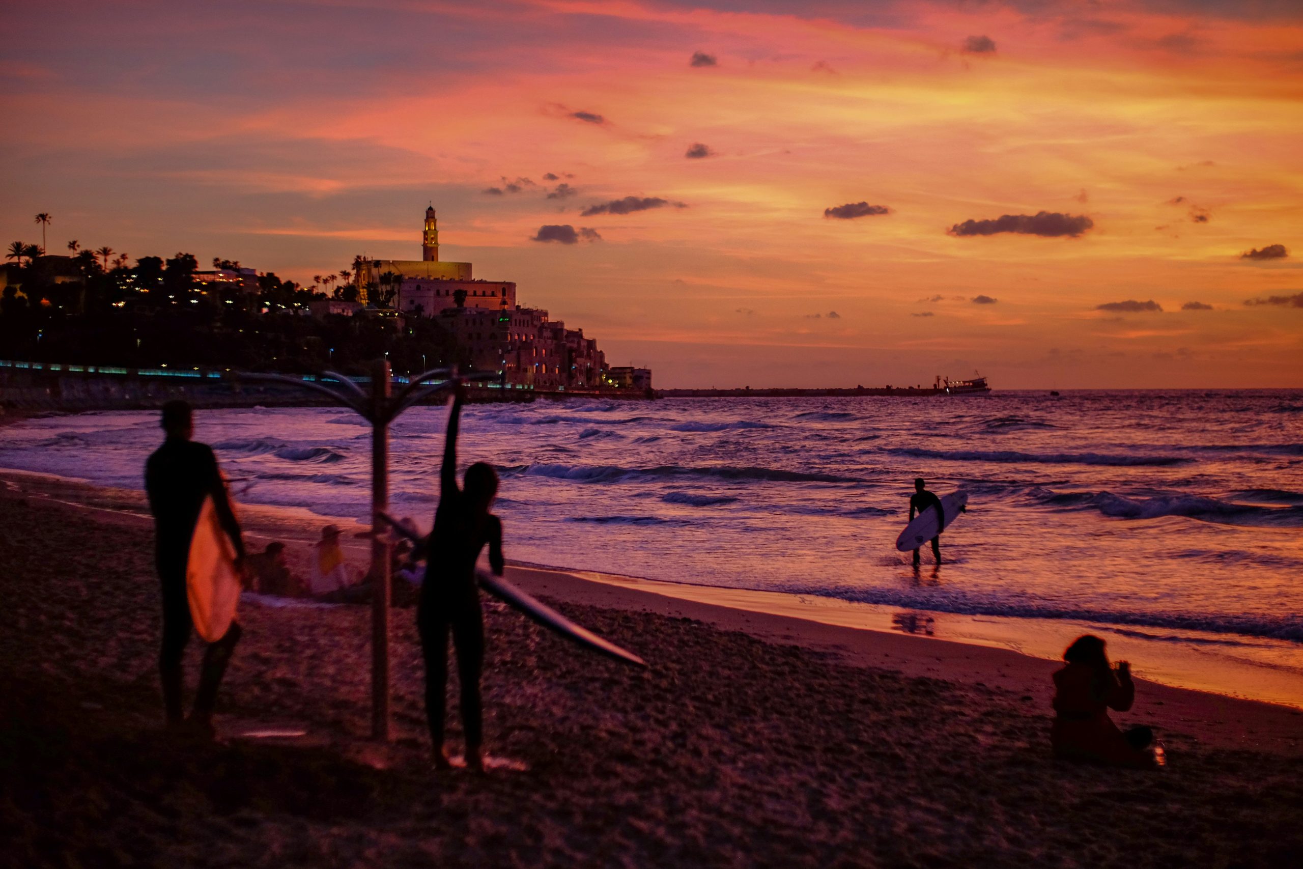 Tel Aviv walking tour at sunset over Old Jaffa port and the Mediterranean Sea