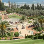 The terraces of the Bahai Gardens in Haifa descending toward the sea