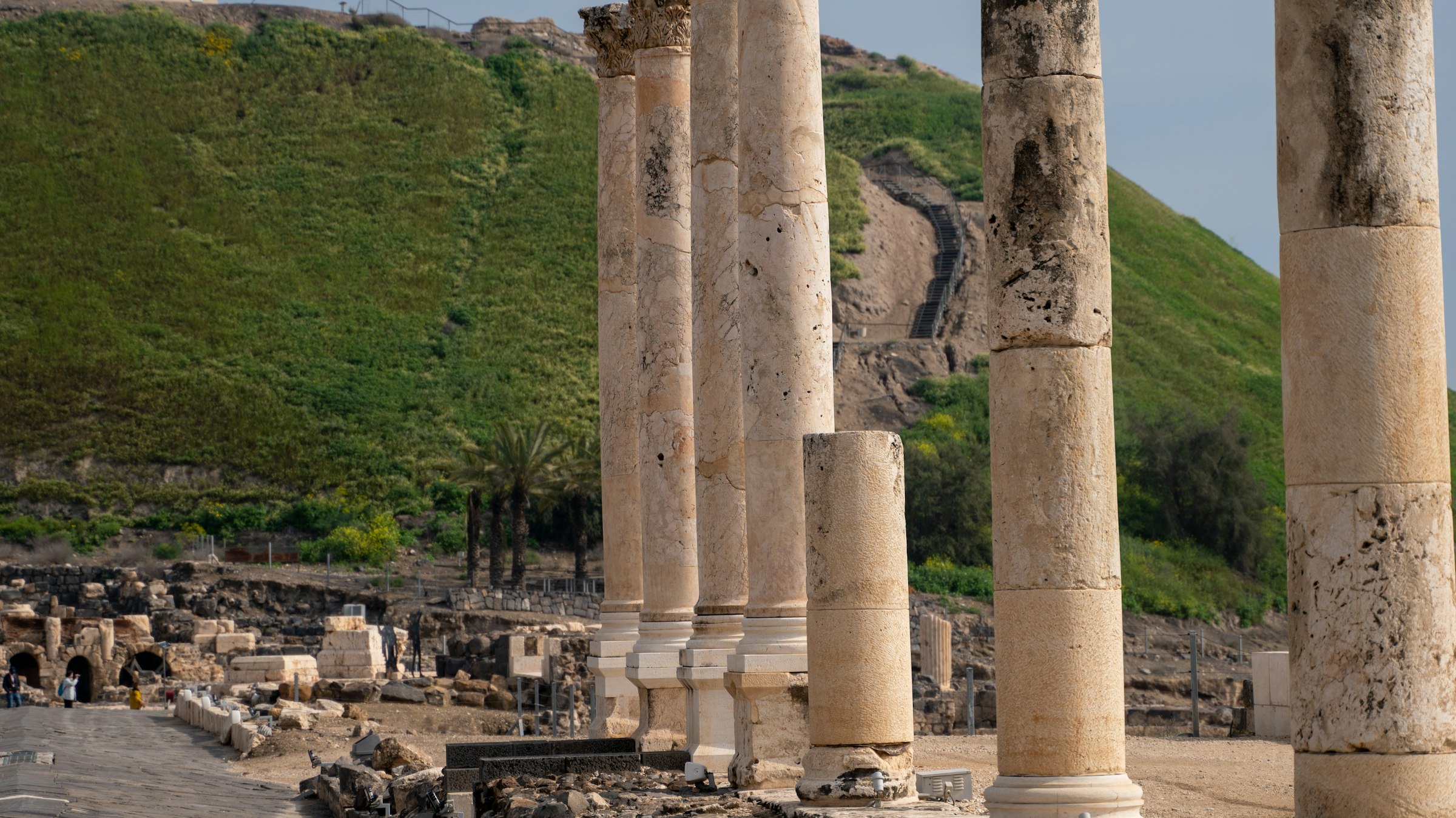 Ancient Roman columns and ruins in Israel like those at Beit Shean