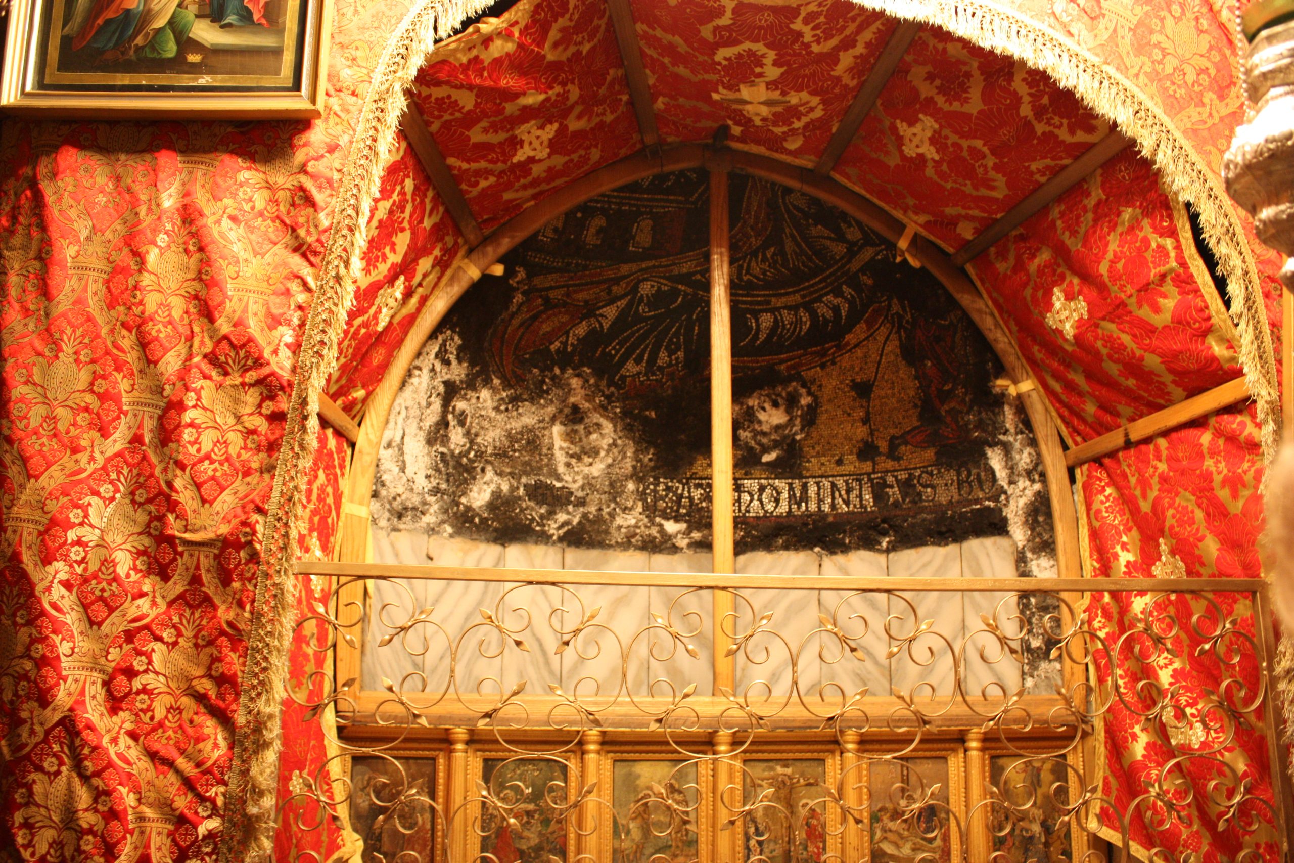 The silver star in the Grotto of the Nativity in Bethlehem marking the birthplace of Jesus