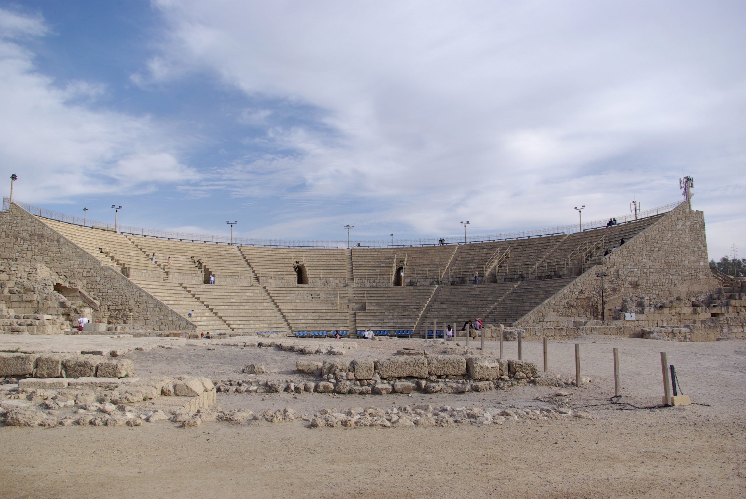 The restored Roman theater at Caesarea Maritima facing the Mediterranean Sea