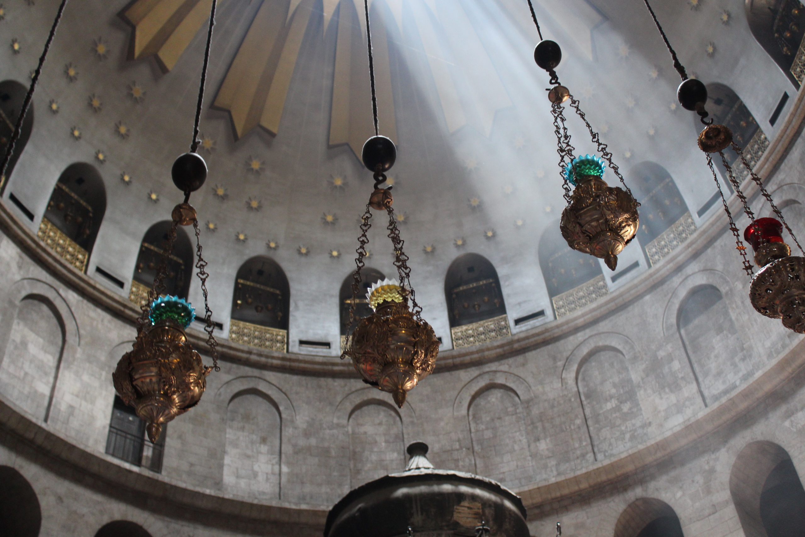 The stone facade of the Church of the Holy Sepulchre in the Old City of Jerusalem