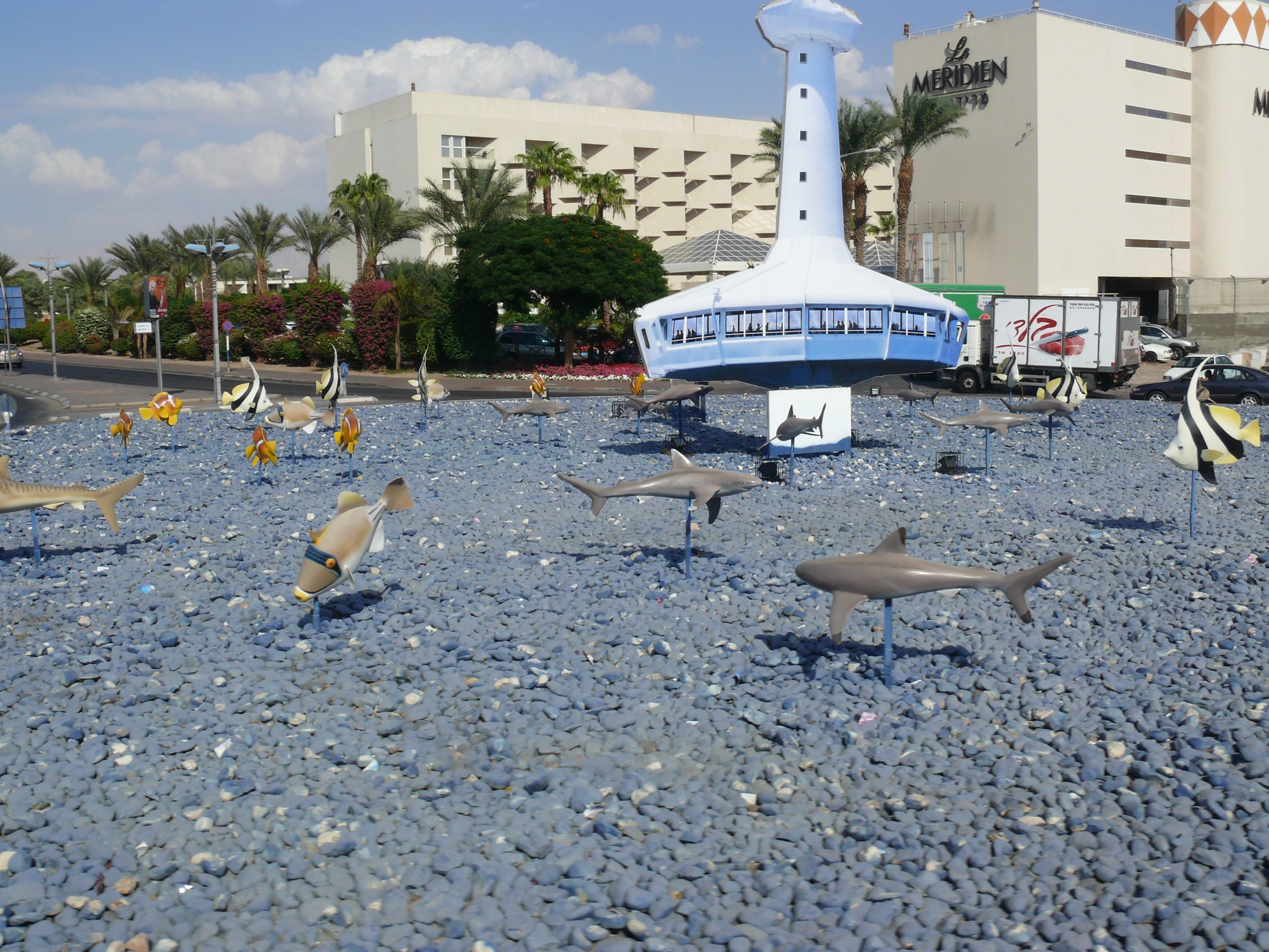 The Underwater Observatory Marine Park tower rising from the Red Sea at Coral Beach in Eilat