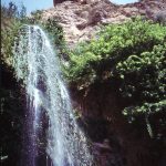 A waterfall in the Ein Gedi nature reserve oasis near the Dead Sea