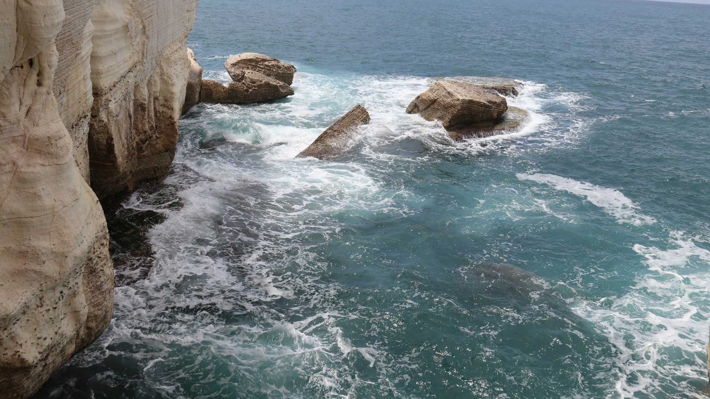 The white sea cliffs of Rosh Hanikra on the Mediterranean coast of northern Israel