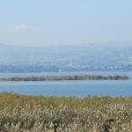 The Sea of Galilee in northern Israel, a calm freshwater lake ringed by green hills under a blue sky