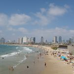 Tel Aviv beaches along the Mediterranean with the city skyline behind