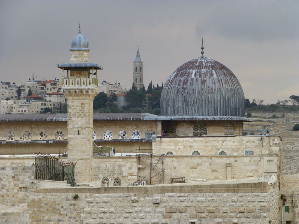 The silver-domed Al-Aqsa Mosque on the Temple Mount in the Old City of Jerusalem