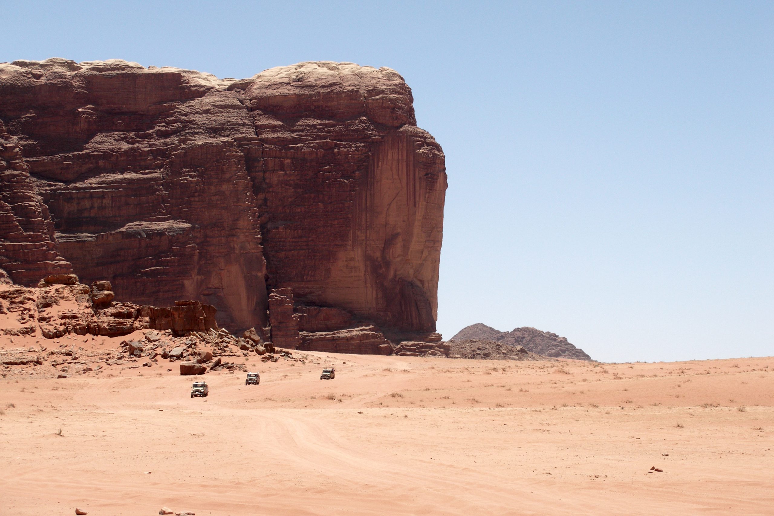 The narrow Jebel Khazali canyon cutting into the rock in Wadi Rum