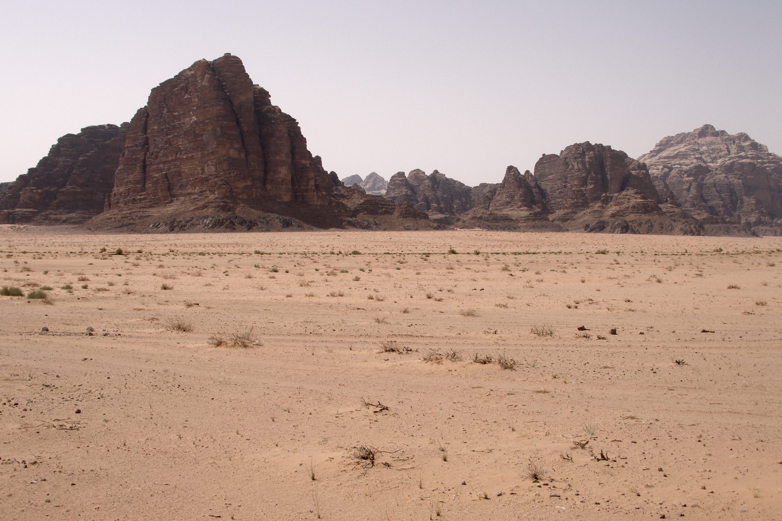 The Seven Pillars of Wisdom rock formation in Wadi Rum, Jordan
