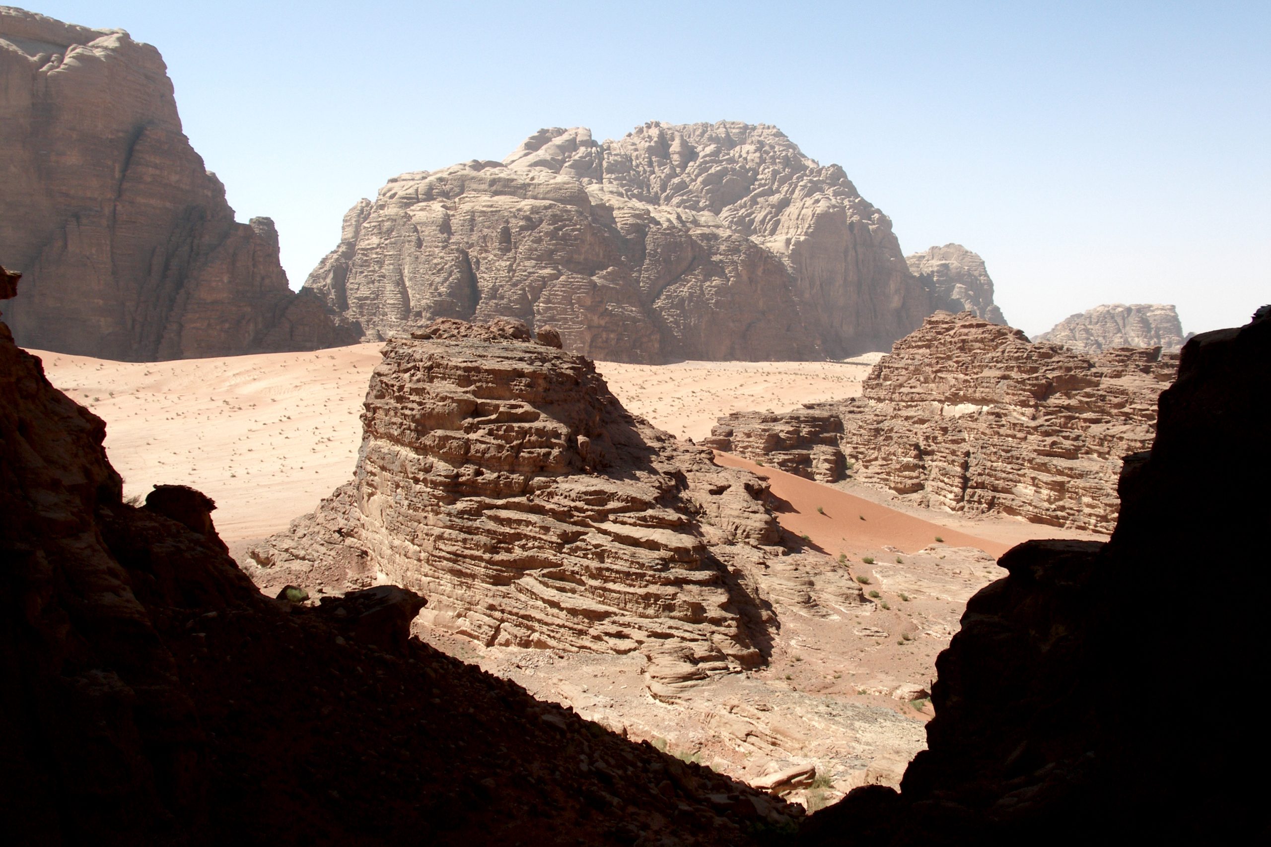 Vast valley and rock formations across the Wadi Rum desert